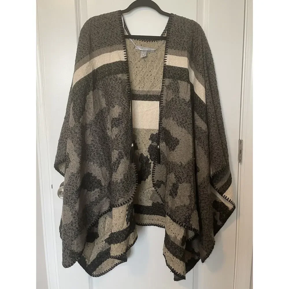 Marc New York Women’s Cheetah Striped Printed Poncho Shawl Wrap One Size